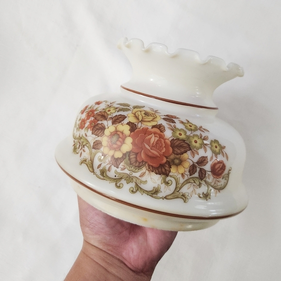 Floral Milk Glass Lamp Shade VTG Hurricane Gone with the Wind Parlor Replacement - Picture 12 of 16